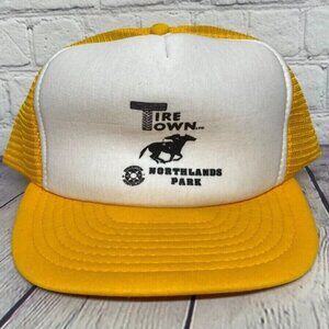 Vintage Hat Cap Snapback Yellow White Tire Town Northlands Park Trucker One Size